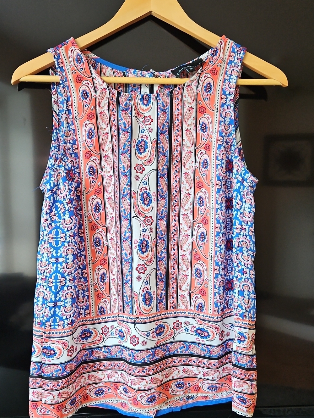 Cynthia Rowley Paisley Print Tank Top With Button Down Back